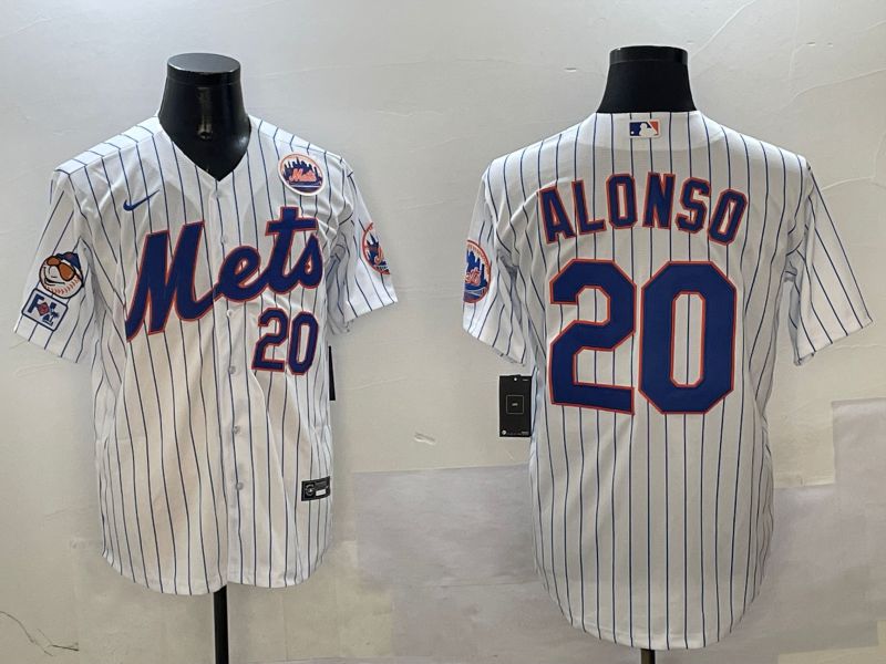 Men New York Mets 20 Alonso White Stripe Game Fashion 2025 Nike MLB Jersey style 3